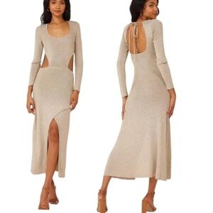 MISA Los Angeles Minka Cutout Gold Metallic Knit Midi Dress Size XS NWT